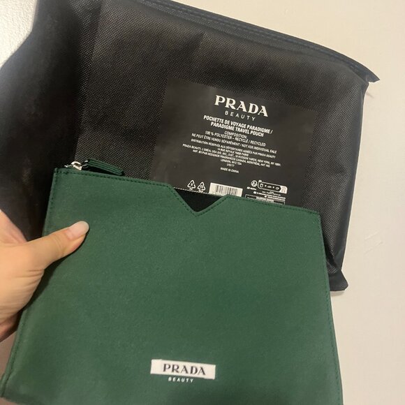 Dark Green Prada Beauty Cosmetic Bag new - Picture 2 of 5